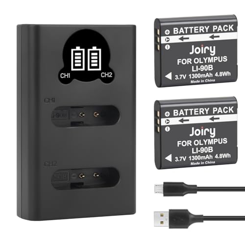 Joiry 2X Li-90B Li-92B batería y Cargador para Olympus Tough TG-7, TG-6, TG-5, SH-1, SH-2, SP-100 IHS, Tough TG-1 iHS, TG-2 iHS, TG-3, TG-4, SH50 iHS, SH60, para Ricoh GR III, GR IIIX