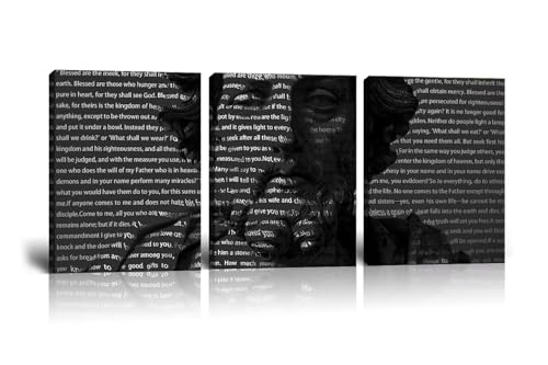 Wall HDQ Jesus and Bible Wall Art Christian Wall Decor for Home Decor Black and White Painting Prints Framed 3 Panel