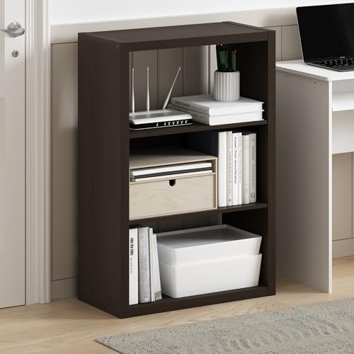 Image of Furinno Viola 3-Tier Book Shelf, Extra Thick Frame Bookshelf, Dark Oak | Open Shelf, Open Back Design, 11.3 inch x 23.2 inch x 35.9 inch, for Living Room, Bedroom, Home Office