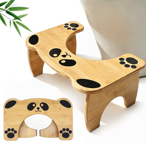 Image of Bamboo Toilet Stool Foldable, 7 in Poop Stool for Bathroom, Portable Squatting Potty Stool for Adults & Kids, Cute Non-Slip Toilet Foot Pooping Steps, No Assembly Required, 2026 New Upgrade