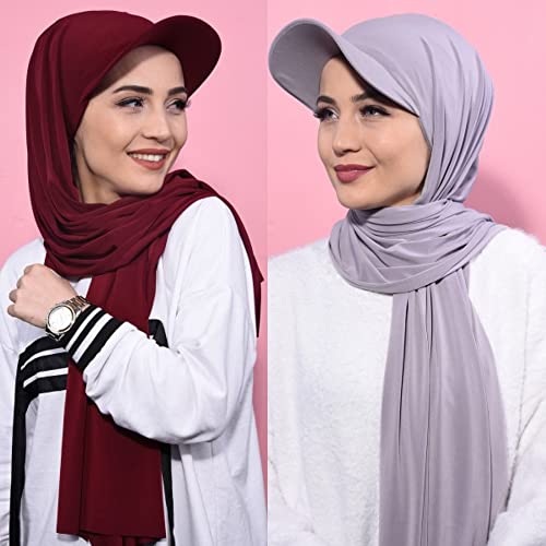 Solid Color Scarf with Cap for Women Instant Hijab Long Scarf Wrap Scarves Head Scarf3