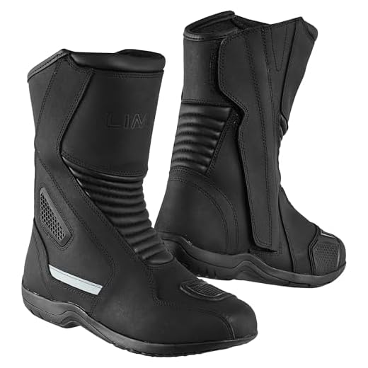 LIMA-MOTO Stivali da moto da uomo in vera pelle omologati CE, impermeabili, suola in gomma antiscivolo, protezione rinforzata, Nero Fiamma, 42 1/3 EU