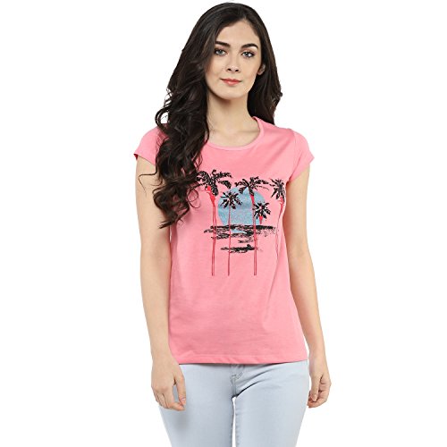 Image of Modeve Women Printed Cotton Blend Half Sleeve Round Neck T-Shirt for Summer