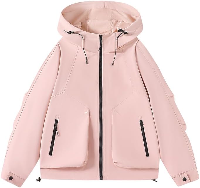 Waterproof Softshell Hooded Jacket, Unisex Spring/Fall Casual Windbreaker for Outdoor Activities