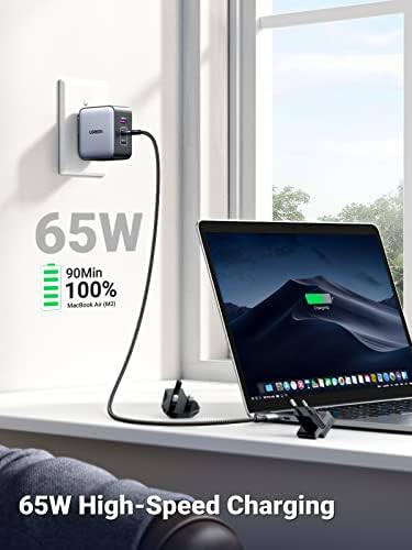 UGREEN 65W USB C Charger, Nexode GaN Charger 3-Port Fast Wall Charger, US/UK/EU Plug for Travel, Compatible with MacBook Pro, Dell XPS, iPhone 14/13/12 Series, iPad, Galaxy S Series, Switch, and More