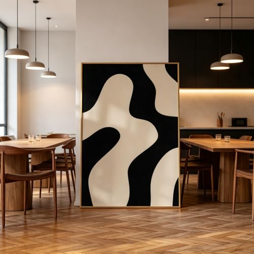 Affiche minimaliste moderne Rumlly pour habiller un mur vide avec une toile beige et noir