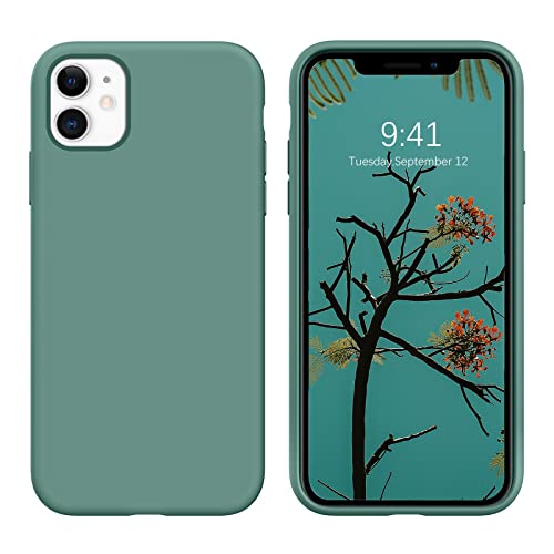 DOMAVER Coque iPhone 11, Silicone Liquide Étui iPhone 11 Case, Doublure en Microfibre Douce Housse AntiRayure Antichoc Protection Téléphone Fine pour iPhone 11 Vert Pinède