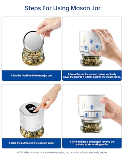 Kit de seladora a vácuo elétrica com abridor de latas, tampas de frasco de vidro de boca regular e l