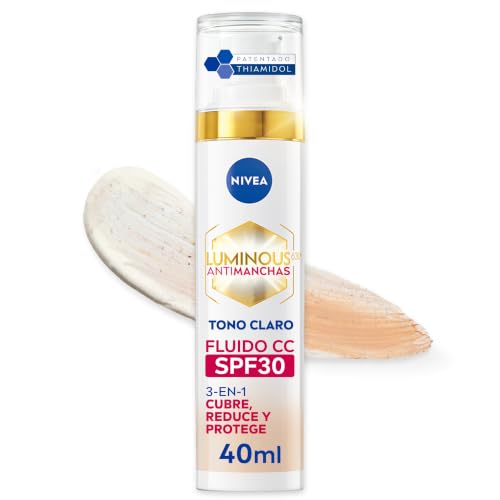 NIVEA Cellular Luminous630 - Fluido CC Antimanchas SPF30 3-en-1 - CC Cream Triple Acción - Cubre y Reduce las Manchas - Protector Solar Facial con Color - Todo Tipo de Piel - Tono Claro - 40 ml