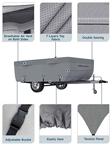 Tent Trailer Cover Umbrauto 2023 Upgraded 7 Layers Top Pop Up Camper Covers Waterproof Extra Thick Polypropylene Breathable Ripstop Anti-Uv Pop Up Folding Trailer Cover Fits 10' - 12' Trailers #TOP5