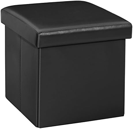 Bonlife Brown Footstools for Living Room,Small Ottoman Storage Box,Folding Toy Box Chest for Children,Square Foldable Seat 30x30x30cm
