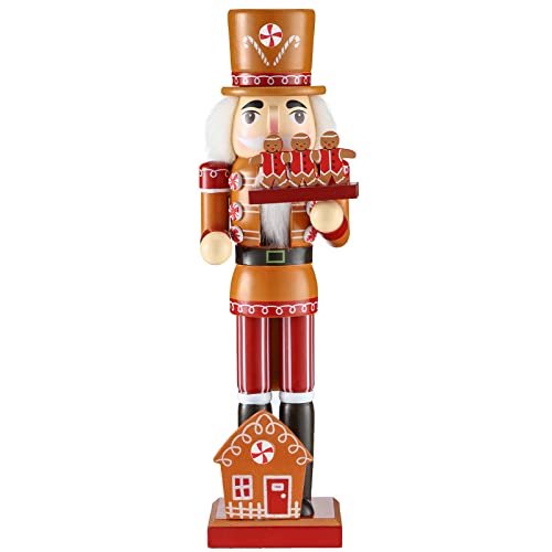 Karenhi 15 Inch Christmas Wooden Nutcracker 15 Inch Traditional Nutcracker Festive Decor for Xmas Party Shelves and Tables(Gingerbread Man)