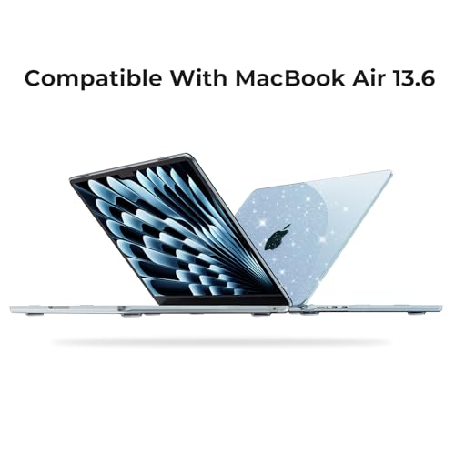 Image of EooCoo Case Compatible with MacBook Air 13 inch M5 2026-2022 M4 M3 M2 A3449 A3240 A3113 A2681, Crystal Hard Shell Scratch Resistant Protective Cover for Mac Air 13.6 inch, Sparkly Sky Blue
