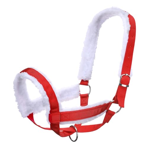 Shinylin Horse Halter Christmas Horse Costume Red Bridle Rope with White Flannel Lined Prevents Rubs Adjustable Fit for Shows Xmas Parade