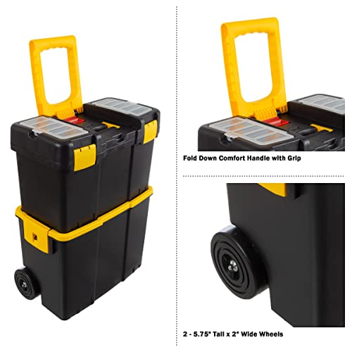 Portable Tool Box with Wheels - Stackable 2-in-1 Tool Chest with Fold-Down Comfort Handles, Tough Latches, and Removable Storage Trays by Stalwart by Stalwart - Image 4