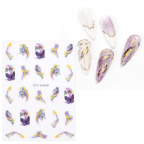 Jmeowio 8 Sheets Marble Nail Art Stickers Decals Self-Adhesive Pegatinas Uñas French Tip Wave Line Nail Supplies Nail Art Design Decoration Accessories #TOP6