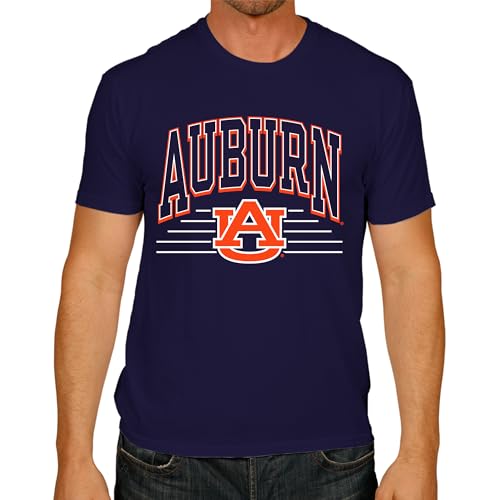 Campus Colors NCAA Adult Unisex Overtime Classics T-Shirt, Tag-Less Ringspun Cotton, Short Sleeve College Tees (Auburn Tigers - Navy, Medium)