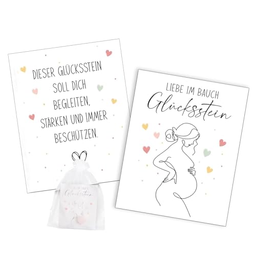 MVOLEGDE Geschenke für Schwangere, Herzförmig Glücksstein Schwangerschaft Geschenk, Glückskarte Geschenk Schwangerschaft, Organzasäckchen Geschenke für Werdende Mütter, für Schwangere Frau