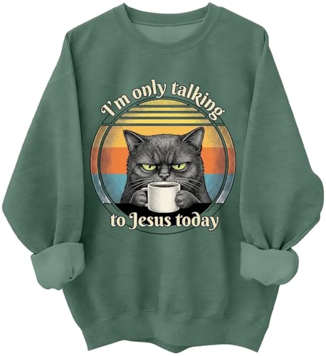 Kzggs I'm Only Talking to Jesus Today Sweatshirts Christian Black Cat Coffee Jesus Hoodie