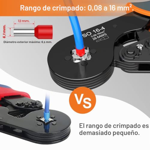 Miniatura 2 de Herramienta Alicates De Terminales Crimpadora, Preciva 0, 08-16 Mm Alicates Para Prensar, Alicates Para Crimpar Terminales, Engarzadora De Terminal Cable Con Carraca De Cuatro Lados