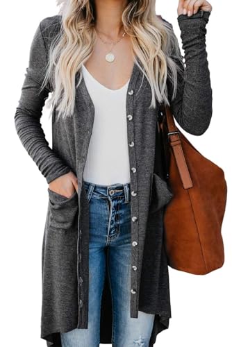 Image of Alaster Queen Women's Open Front Cardigan Button Down High Low Hem Knitted Cardigan Outwear with Pockets