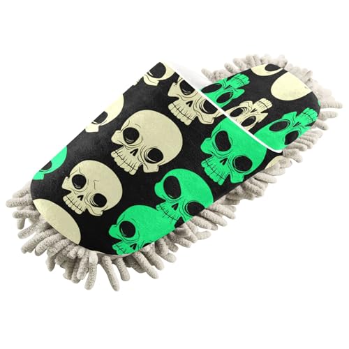 Kigai Cartoonish Skulls Mop Slippers for Floor Cleaning, Slippers for Women Men, Microfiber Floor Cleaning, M