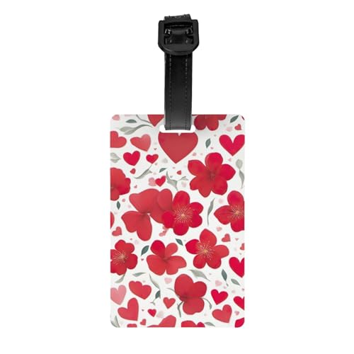 Etiquetas de equipaje con estampado de flores de corazón rojo par...