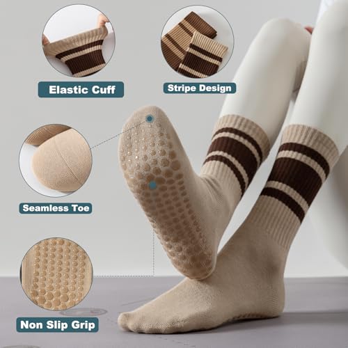 Pilates Socks with Grips for Women, 3 Pairs Womens Non Slip Grippy Yoga Ballet Barre Gym Athletic Socks2