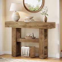 Tribesigns 41.34-Inch Farmhouse Console Table, 2-Tier Narrow Sofa Table Behind The Couch, Entryway Furniture with Storage Shelves for Hallway Foyer Living Room, Light Brown