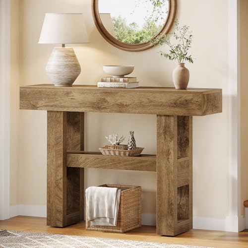 Tribesigns 41.34-Inch Farmhouse Console Table, 2-Tier Narrow Sofa Table Behind The Couch, Entryway Furniture with Storage Shelves for Hallway Foyer Living Room, Light Brown by Tribesigns - Used condition - US$108.28