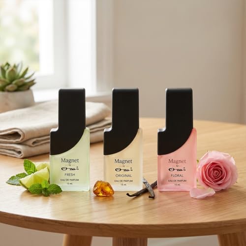 Image of Ossa Magnet Fresh, Original & Floral Eau De Parfum Combo for Men & Women | Long Lasting Perfume Set | Fresh, Floral & Woody Fragrance | Daily Wear Travel Size Perfume | Unisex EDP Gift Set | 3 x 15ML