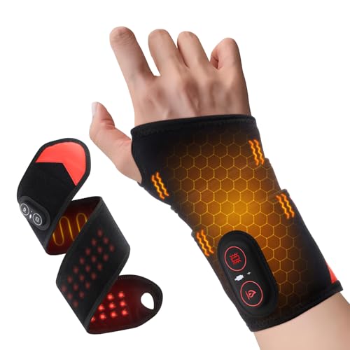 Cordless Wrist Heating Pad, Vibration Massage Heated Wrist Brace, Rechargeable Hand Heating Pad Wrist Wrap for Carpal Tunnel Relief, Left Right Hand Pain Relief for Women Men, 3 Heat Vibration Levels