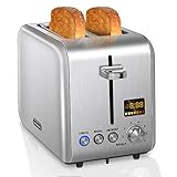 SEEDEEM Toaster 2 Slice, Stainless Steel Bread Toaster with Colorful LCD Display, 7 Bread Shade Sett