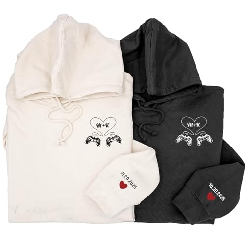 GABITA Embroidered Couple Crewneck Sweatshirt Hoodie, Roman numerals embroidered on the neckline, Gifts for Husband Wife2