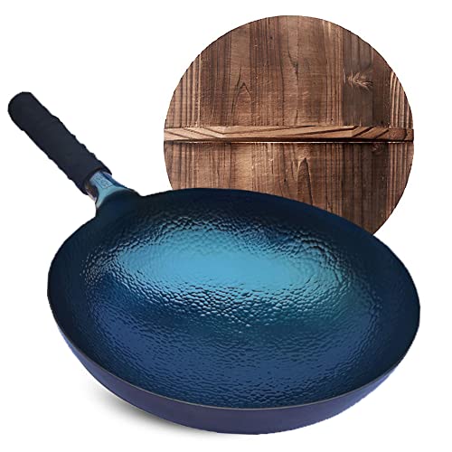 Wok chino con tapa de madera, hierro, 34 cm miniatura 1