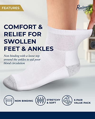 Pembrook Diabetic Ankle Socks For Men & Women | 6 Pairs Wide Non Binding Socks Quarter Length | Edema Neuropathy Socks #TOP2