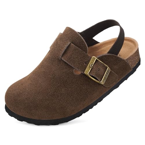 Mules Fille Sabots Garçon Chausson Enfant Pantoufle bébé Antidérapants Chaussures de Jardin Semelle en Liège Sandales Café 24.5-25 EU=Étiquette: 160