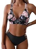 Yutdeng Bañador Dos Piezas Mujer Braga Alta Bikini Push Up con Aros Bikinis Reductor Barriga Talle Alto Vientre Plano con Pliegue Traje De Baño Mujer 2 Piezas Ropa de Baño Biquini,Rosa,S