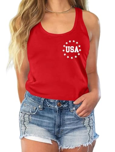 Image of Ithalt Womens American Flag Shirts 4th of July Outfits USA T-Shirt Patriotic Tank Shirt Fourth of July Sleeveless Tops