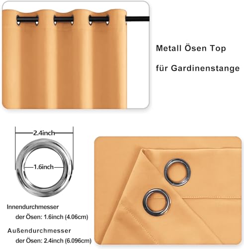 DWCN Blackout Curtains with Tiebacks for Bedroom Thermal Insulated Solid Eyelet Curtains for Living Room,2 Panels,66" Wide x 90" Drop Pumpkin Orange - Image 3