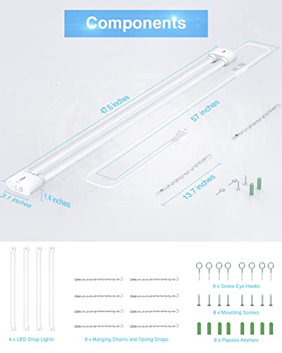 Ensenior 4 Pack Linkable Led Shop Light 4Ft For Garage, 4400 High Lumens, 36W Equivalent 280W, 5000K Daylight, 48 Inch Utility Shop Led Lights, Surface Or Hanging Mount Fixtures, White, Etl Certified #TOP6