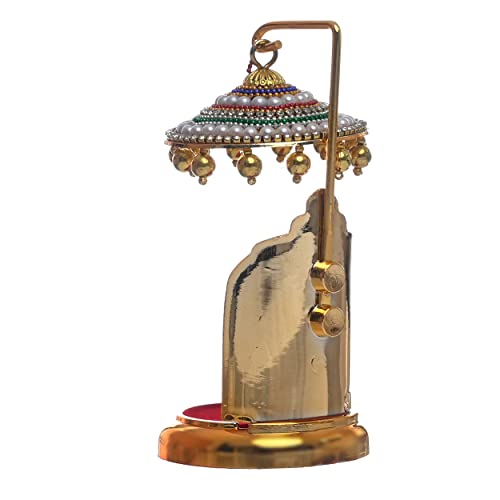 Image of Diamond Studded Metal Umbrella Chhatra for God Idol, Car Dashboard /Office Desk /Table /Home Decor Showpiece, Chatri Aasan for God Murti, Ideal Gift Item for Housewarming (No. 3)