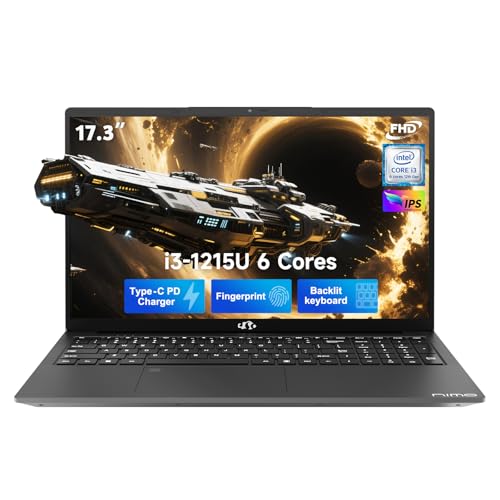 NIMO 17.3" IPS FHD-Student-Laptop, Intel 6 Core I3-1215U 32GB RAM 2TB SSD (Beat R5 7520U, Up to 4.4GHz) Computer with 65W Type C Backlit Keyboard Fingerprint Wi-Fi 6, for Home and Business