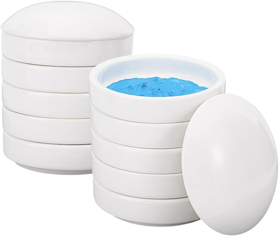 NBEADS 2 Pack Stackable Stackable Ceramic Watercolor Palette, 5-Tier Round Porcelain Mixing Tray with Lids for Watercolor Gouache Ink Acrylic Paint Art Supplies, 3.27x3.74 Inch