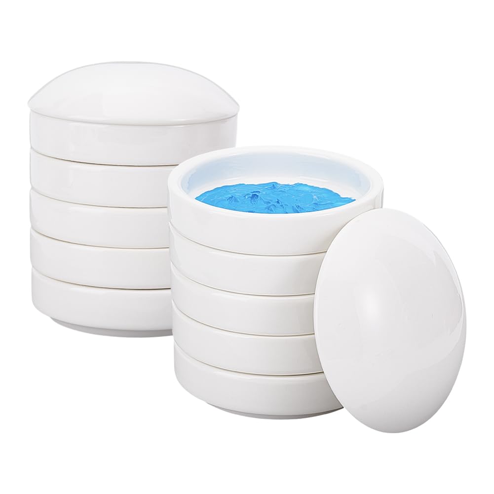 NBEADS 2 Pack Stackable Stackable Ceramic Watercolor Palette, 5-Tier Round Porcelain Mixing Tray with Lids for Watercolor Gouache Ink Acrylic Paint Art Supplies, 8.3x9.5cm