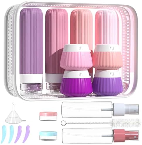 NuvaConx Reiseflaschen Zum Befüllen, 18 StüCk Silikon Reiseflaschen Set, Reiseset Flüssigkeiten Set mit TSA Genehmigt, Travel Essentials Nachfüllbare Reisegröße Flaschen, Reise Gad