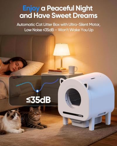 Self Cleaning Litter Box for Cats, 68L Large Automatic Cat Litter Box with Smart APP Control, Safety Sensors, Odor Control Robot for Multiple Cats, 2 Roll Trash Bags and Litter Mat (Ivory White) — view 5