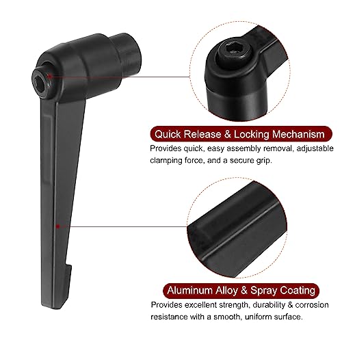 Image of HARFINGTON 6pcs Adjustable Clamping Lever Handles M10 Female Thread Knobs Rotating Screw Locking Quick Release Ratchet Push Button Handle, Black