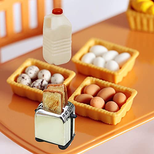 15 Pcs Dollhouse Decor Kitchen Accessories,1:12 Scale 1Pc Miniature Toast Machine With 2Pcs Toast Toys,1Pc Milk Bottle, 1Pc Boxed Egg Model, 1Pc Plate And 3Pcs Knife Fork Spoon For Kids Gift #TOP4