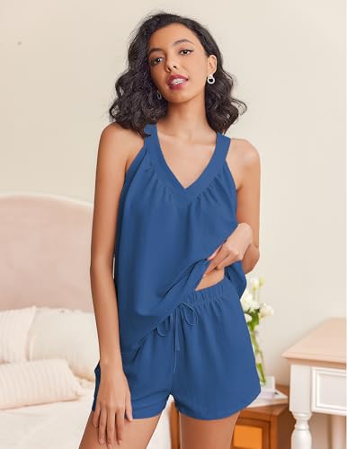 Image of Ekouaer Lounge Sets for Women 2 Piece Summer Pajamas Tank Top Shorts Set Comfy Loungewear Cute Beach Vacation Outfits